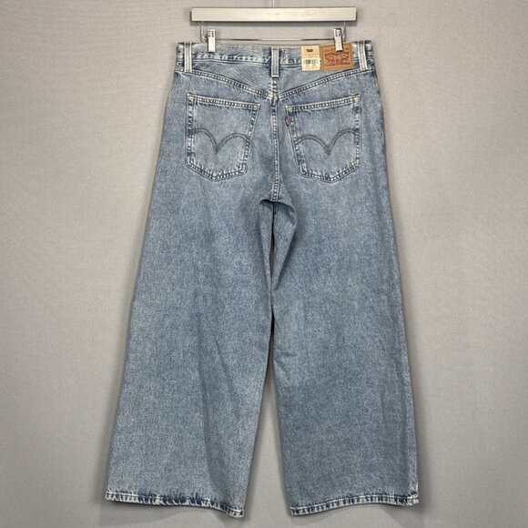 Levis Jeans Women 31 Blue 94 Baggy Wide Leg Mid Rise Distressed Light Wash Denim - Picture 1 of 11